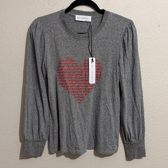 Self Contrast Tops - Anthropologie Self Contrast Heather Gray Long Sleeve Top Red Heart Design